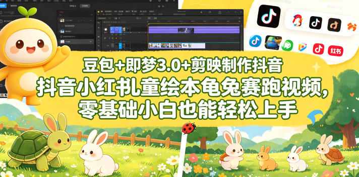 豆包＋即梦3.0+剪映制作抖音小红书儿童绘本龟兔赛跑视频，零基础小白也能轻松上手-玻哥网络技术工作室