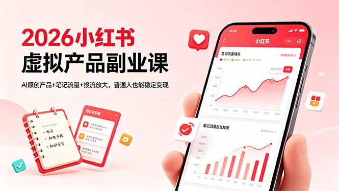 2026小红书虚拟产品副业课，AI原创产品+笔记流量+投流放大，普通人也能稳定变现-玻哥网络技术工作室