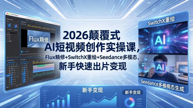 2026颠覆式 AI短视频创作课-5月更新，Flux精修+SwitchX重绘+Seedance多模态，新手快速出片变现-玻哥网络技术工作室