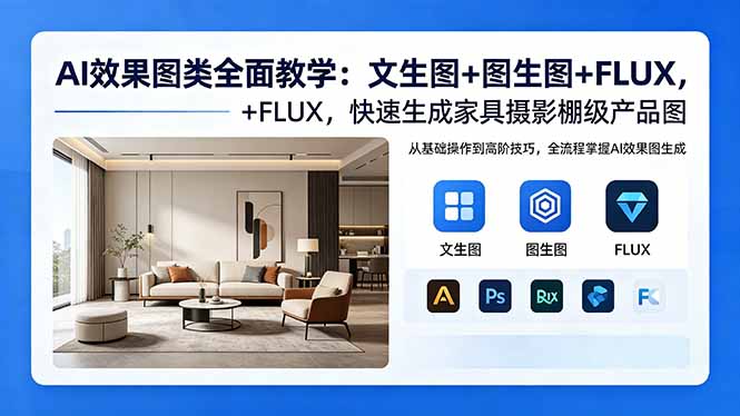 AI效果图类全面教学：文生图+图生图+FLUX，快速生成家具摄影棚级产品图-玻哥网络技术工作室
