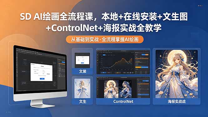 SD AI绘画全流程课，本地+在线安装+文生图+ControlNet+海报实战全教学-玻哥网络技术工作室