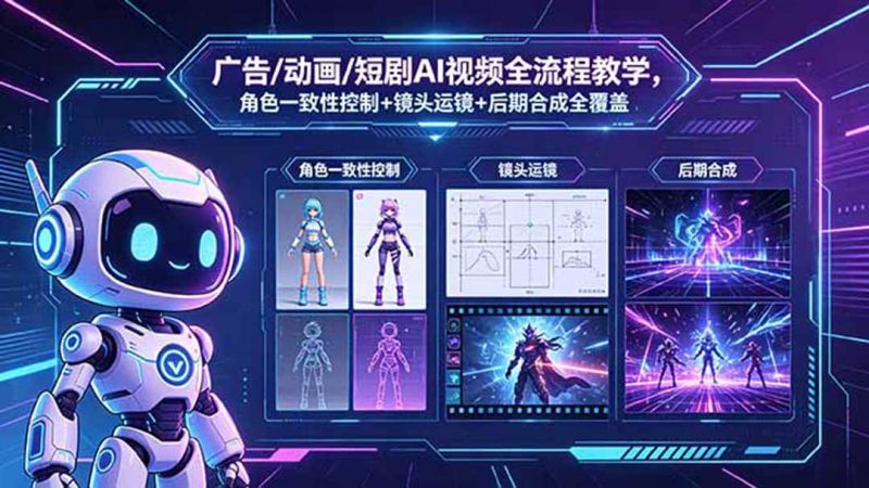 广告/动画/短剧AI视频全流程教学，角色一致性控制+镜头运镜+后期合成全覆盖-玻哥网络技术工作室
