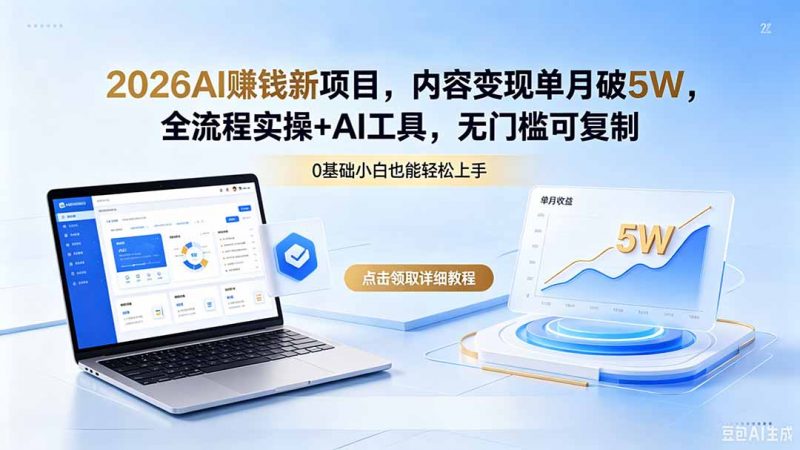2026AI赚钱新项目，内容变现单月破5W，全流程实操+AI工具，无门槛可复制-玻哥网络技术工作室