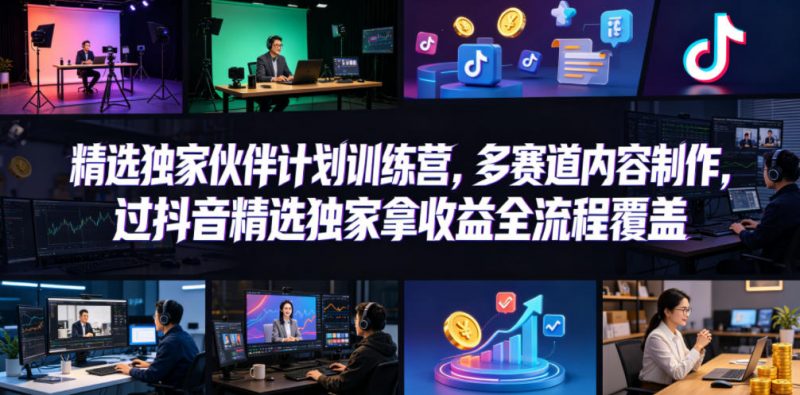小豁食堂精选独家伙伴计划训练营，多赛道内容制作，过抖音精选独家拿收益全流程覆盖-玻哥网络技术工作室
