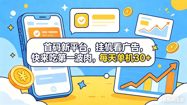首码新平台，挂G自动看广告，快来吃第一波肉，每天单机30+，可矩阵放大【揭秘】-玻哥网络技术工作室