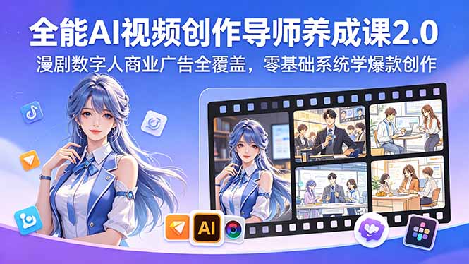 全能AI视频创作导师养成课2.0，漫剧数字人商业广告全覆盖，零基础系统学爆款创作-玻哥网络技术工作室