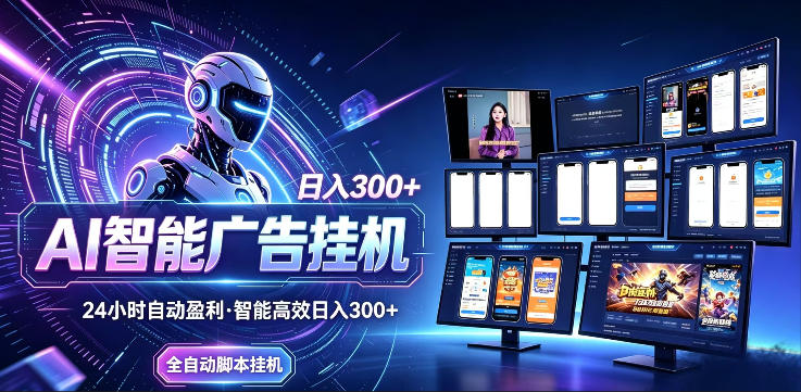AI智能广告挂G项目，无需人工，单机稳定日入200+，可矩阵放大，24小时不间断刷广告賺收益【揭秘】-玻哥网络技术工作室
