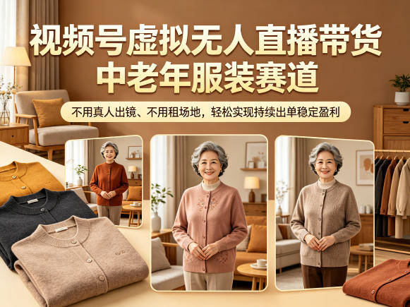 视频号虚拟无人直播带货中老年服装赛道，不用真人出镜、不用租场地，轻松实现持续出单稳定盈利-玻哥网络技术工作室