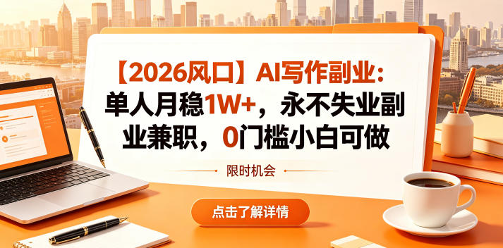 【2026风口】AI写作副业：单人月稳1W+，永不失业副业兼职，0门槛小白可做【揭秘】-玻哥网络技术工作室