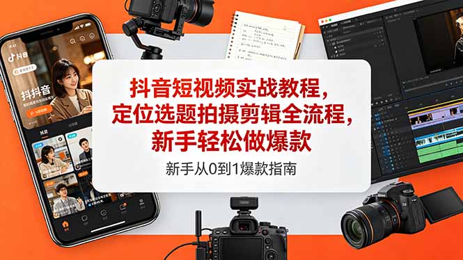 抖音短视频实战教程，定位选题拍摄剪辑全流程，新手轻松做爆款-玻哥网络技术工作室