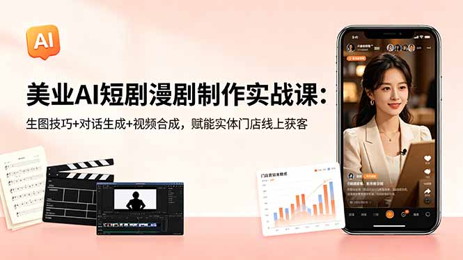 美业AI短剧漫剧制作实战课：生图技巧+对话生成+视频合成，赋能实体门店线上获客-玻哥网络技术工作室