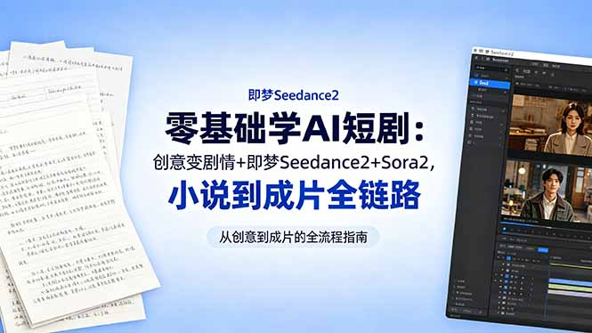 零基础学AI短剧：创意变剧情+即梦Seedance2+Sora2，小说到成片全链路-玻哥网络技术工作室