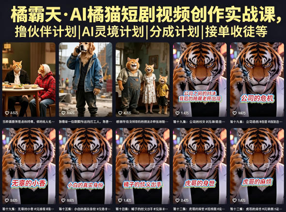 橘霸天·AI橘猫短剧视频创作实战课，撸伙伴计划|AI灵境计划|分成计划|接单收徒等-玻哥网络技术工作室