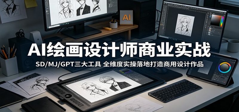 AI绘画设计师商业实战：SD/MJ/GPT三大工具，全维度实操落地打造商用设计作品-玻哥网络技术工作室