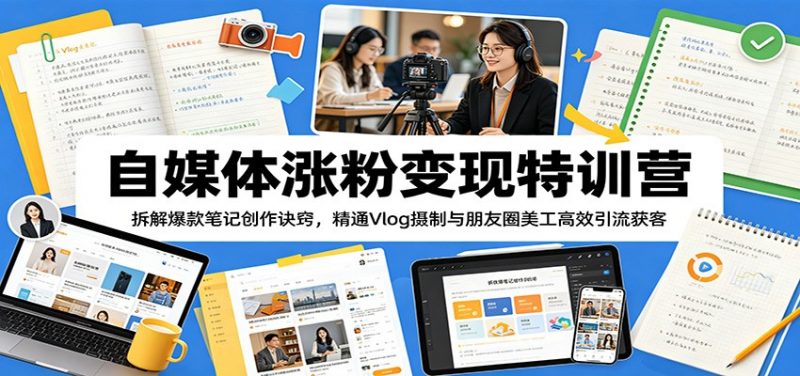 自媒体涨粉变现特训营：拆解爆款笔记创作诀窍，精通Vlog摄制与朋友圈美工高效引流获客-玻哥网络技术工作室