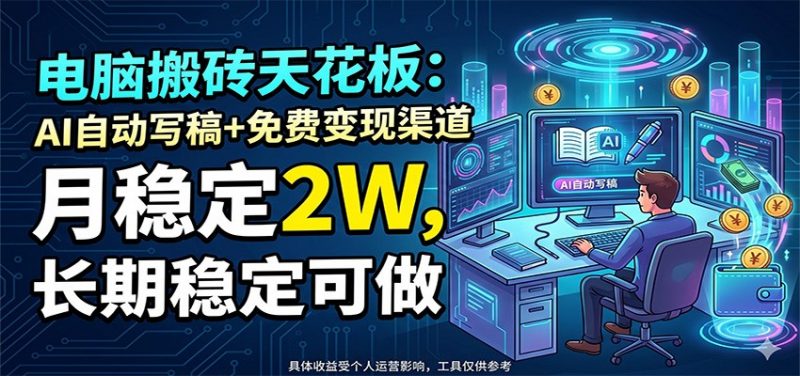 电脑搬砖天花板：AI自动写稿+免费变现渠道，月稳定2W，长期稳定可做-玻哥网络技术工作室