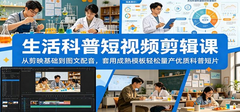 生活科普短视频剪辑课：从剪映基础到图文配音，套用成熟模板轻松量产优质科普短片-玻哥网络技术工作室
