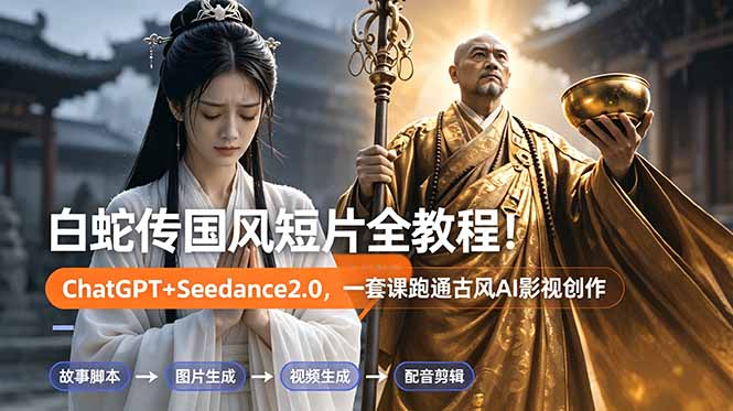 白蛇传-国风短片全教程！ChatGPT+Seedance2.0，一套课跑通古风AI影视创作-玻哥网络技术工作室