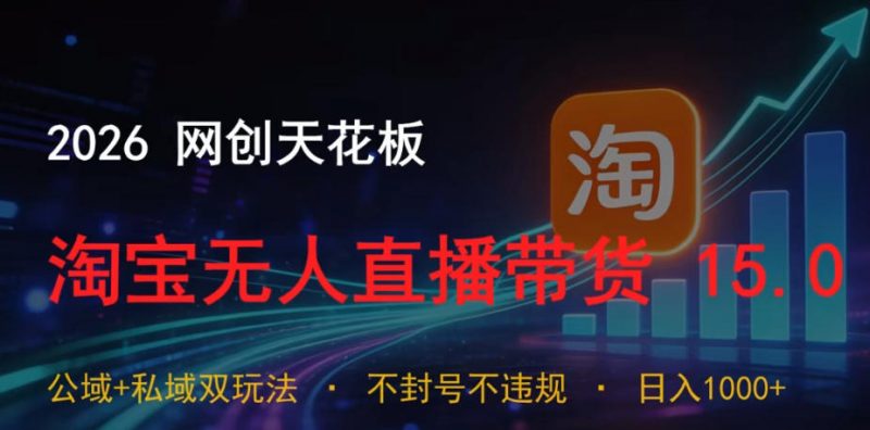 2026网创天花板，淘宝无人直播带货15.0，公域+私域双玩法，日入1k+，不违规不封号【揭秘】-玻哥网络技术工作室