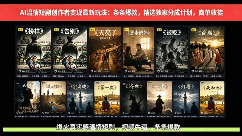 AI温情短剧创作者变现最新玩法：视频牛逼，条条爆款，精选独家分成计划，商单收徒-玻哥网络技术工作室