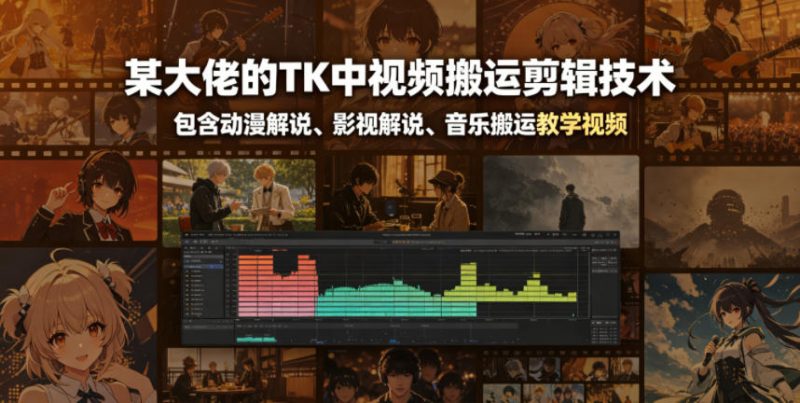 某大佬的TK中视频搬运剪辑技术，包含动漫解说、影视解说、音乐搬运教学视频-玻哥网络技术工作室