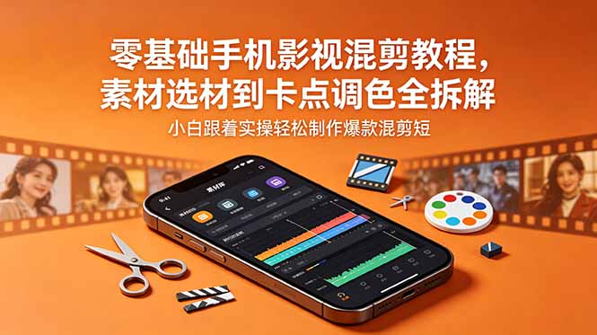 零基础手机影视混剪教程，素材选材到卡点调色全拆解，小白跟着实操轻松制作爆款混剪短片-玻哥网络技术工作室