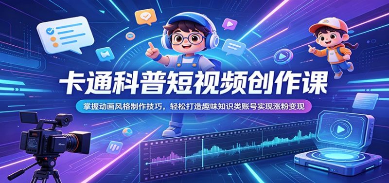 卡通科普短视频创作课：掌握动画风格制作技巧，轻松打造趣味知识类账号实现涨粉变现-玻哥网络技术工作室