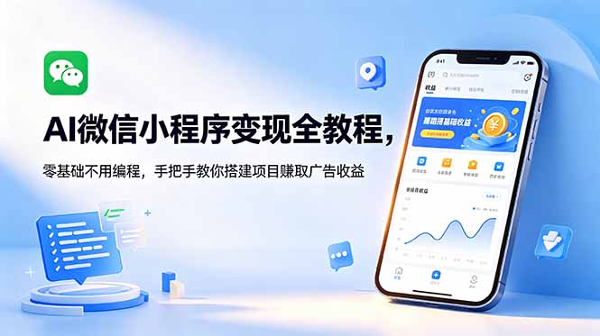 AI微信小程序变现全教程，零基础不用编程，手把手教你搭建项目赚取广告收益-玻哥网络技术工作室