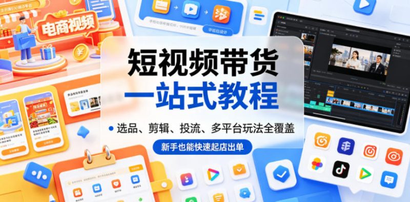 短视频带货一站式教程，选品、剪辑、投流、多平台玩法全覆盖，新手也能快速起店出单-玻哥网络技术工作室
