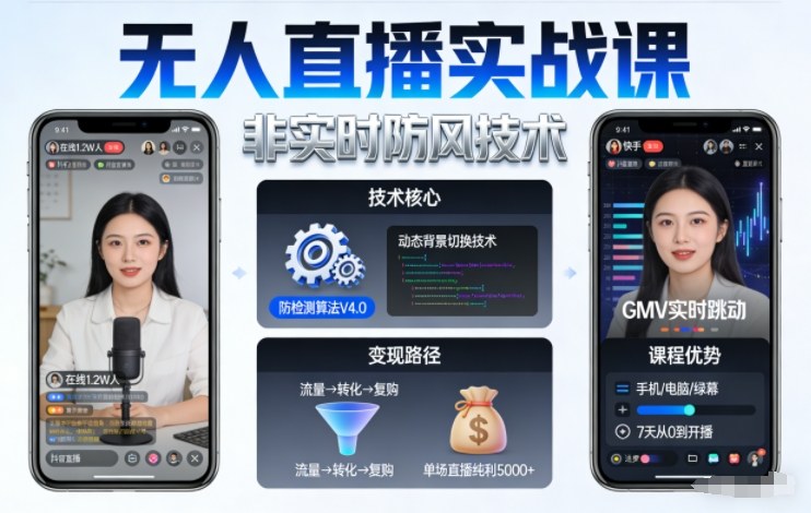 宝子哥无人直播实战课，非实时防风技术，聚焦抖音快手等平台直播带货，轻松开启直播变现之路(更新2026年6月7日)-玻哥网络技术工作室