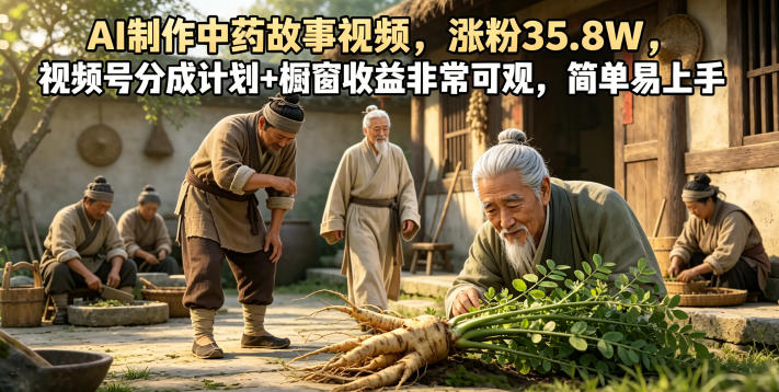 AI制作中药故事视频，涨粉35.8W，视频号分成计划+橱窗收益非常可观，简单易上手-玻哥网络技术工作室