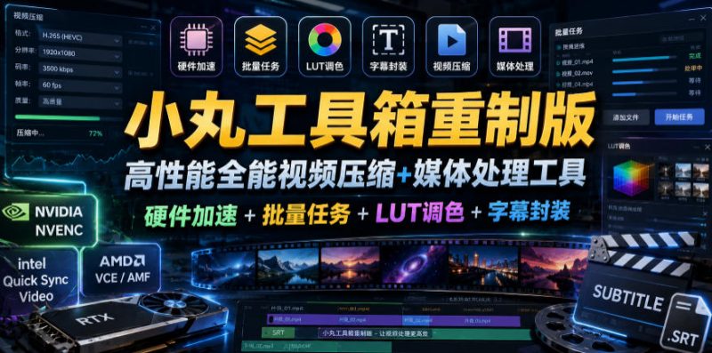 小丸工具箱重制版–高性能全能视频压缩+媒体处理工具｜硬件加速+批量任务+LUT调色+字幕封装-玻哥网络技术工作室