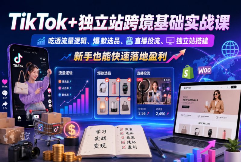 TikTok+独立站跨境基础实战课，吃透流量逻辑、爆款选品、直播投流与独立站搭建，新手也能快速落地盈利-玻哥网络技术工作室