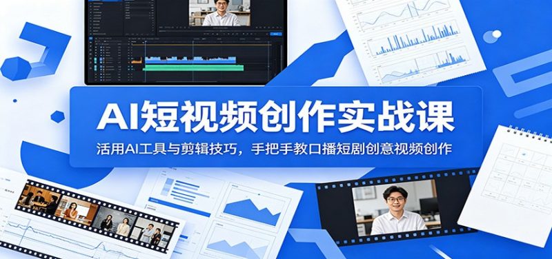 AI短视频创作实战课：活用AI工具与剪辑技巧，手把手教口播短剧创意视频创作-玻哥网络技术工作室