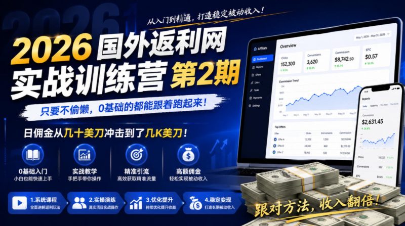 2026年国外返利网实战训练营第2期，只要不偷懒，0基础的都能跟着跑起来，日佣金从几十美刀冲击到了几K美刀-玻哥网络技术工作室