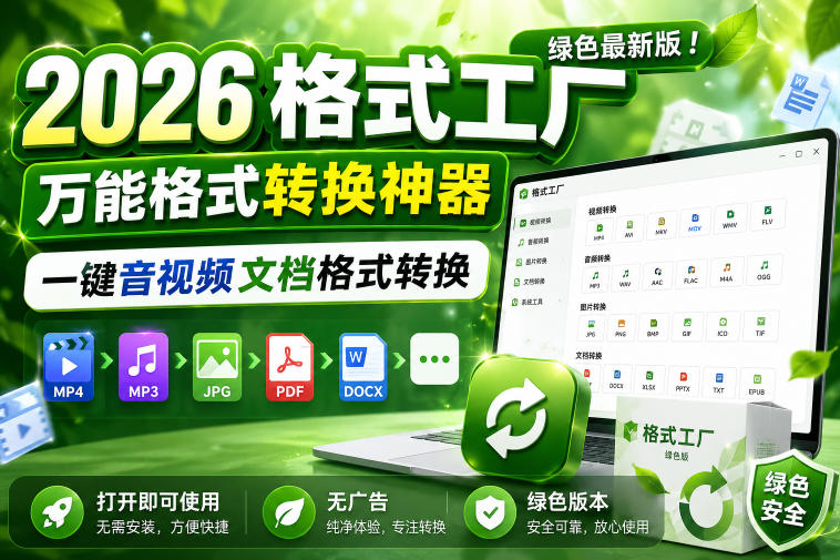 2026格式工厂绿色最新版！万能格式转换神器，一键音视频文档格式转换，打开即可使用，无广告绿色版本-玻哥网络技术工作室
