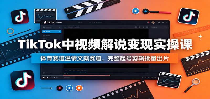 TikTok中视频解说变现实操课：体育赛道温情文案赛道，完整起号剪辑批量出片-玻哥网络技术工作室