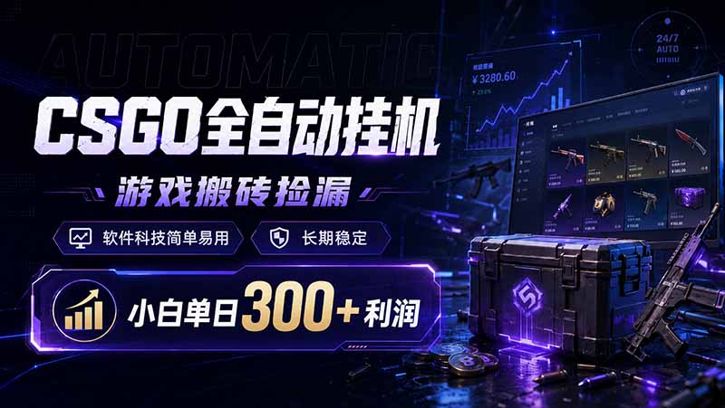 CSGO全自动挂机，游戏搬砖捡漏，软件科技简单易用，长期稳定，小白单日300+利润-玻哥网络技术工作室