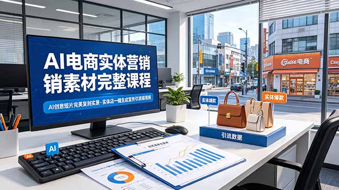 AI电商实体营销素材完整课程，AI创意短片完美复刻实景，实体店一键生成宣传引流短视频-玻哥网络技术工作室