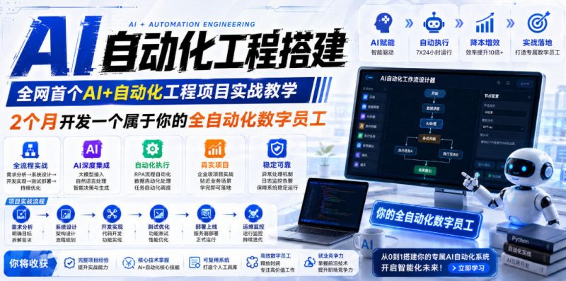 AI自动化工程全栈实战：2个月开发全自动化数字员工，大模型+工作流+RPA+部署一站式掌握-玻哥网络技术工作室