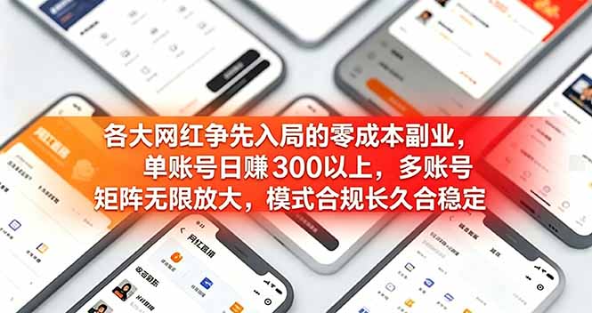各大网红争先入局的零成本副业，单账号日赚 300 以上，多号矩阵可放大，模式合规长久稳定！-玻哥网络技术工作室