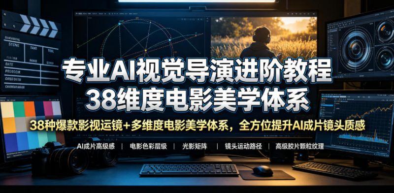 专业AI视觉导演进阶教程，38种爆款影视运镜+多维度电影美学体系，全方位提升AI成片高级感与镜头质感-玻哥网络技术工作室