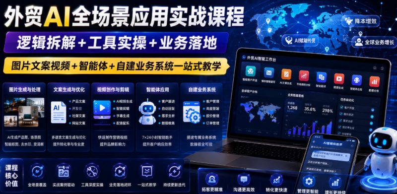 外贸AI全场景应用实战课程｜逻辑拆解+工具实操+业务落地，图片文案视频+智能体+自建业务系统一站式教学-玻哥网络技术工作室