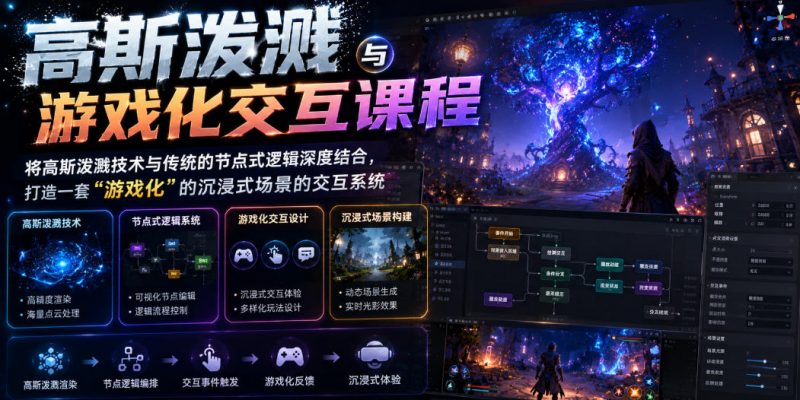 高斯泼溅与游戏化交互课程，将高斯泼溅技术与传统的节点式逻辑深度结合，打造一套“游戏化”的沉浸式场景的交互系统-玻哥网络技术工作室