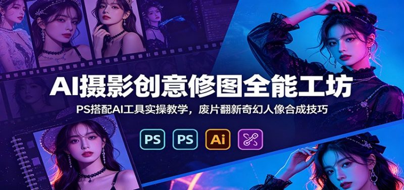 AI摄影创意修图全能工坊：PS搭配AI工具实操教学，废片翻新奇幻人像合成技巧-玻哥网络技术工作室