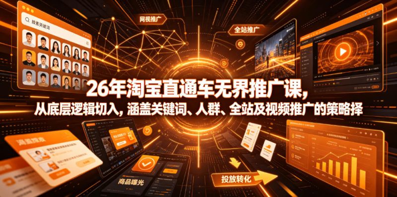 26年淘宝直通车无界推广课，从底层逻辑切入，涵盖关键词、人群、全站及视频推广的策略选择-玻哥网络技术工作室