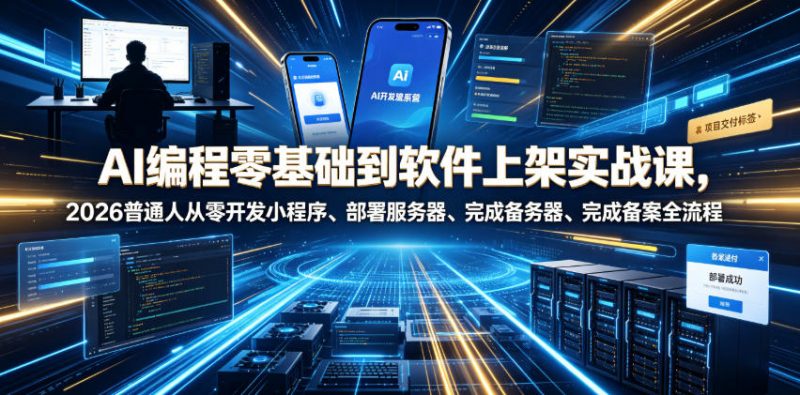 AI编程零基础到软件上架实战课，2026普通人从零开发小程序、部署服务器、完成备案全流程项目落地教程-玻哥网络技术工作室