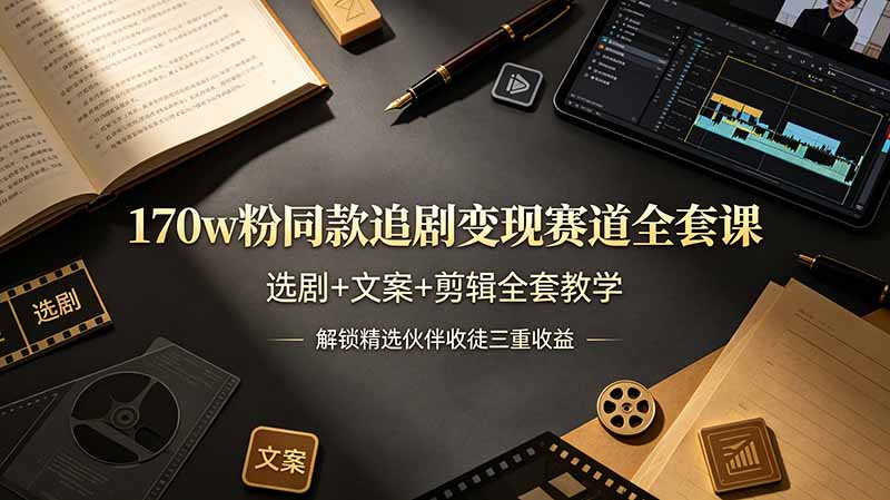 170w粉博主同款追剧变现赛道全套课，选剧+文案+剪辑全套教学，解锁精选伙伴收徒三重收益-玻哥网络技术工作室