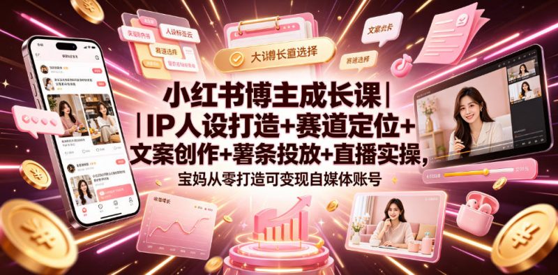 小红书博主成长课｜IP人设打造+赛道定位+文案创作+薯条投放+直播实操，宝妈从零打造可变现自媒体账号-玻哥网络技术工作室