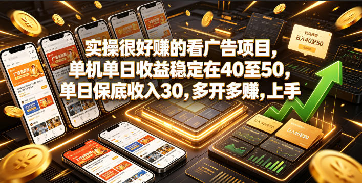 实操很好賺的看广告项目，单机单日收益稳定在40至50，单日保底收入30，多开多賺，上手就能变现【揭秘】-玻哥网络技术工作室